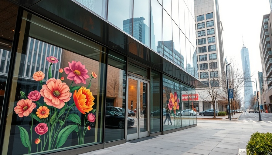 UOB building entrance with floral artwork, highlighting sustainability efforts.