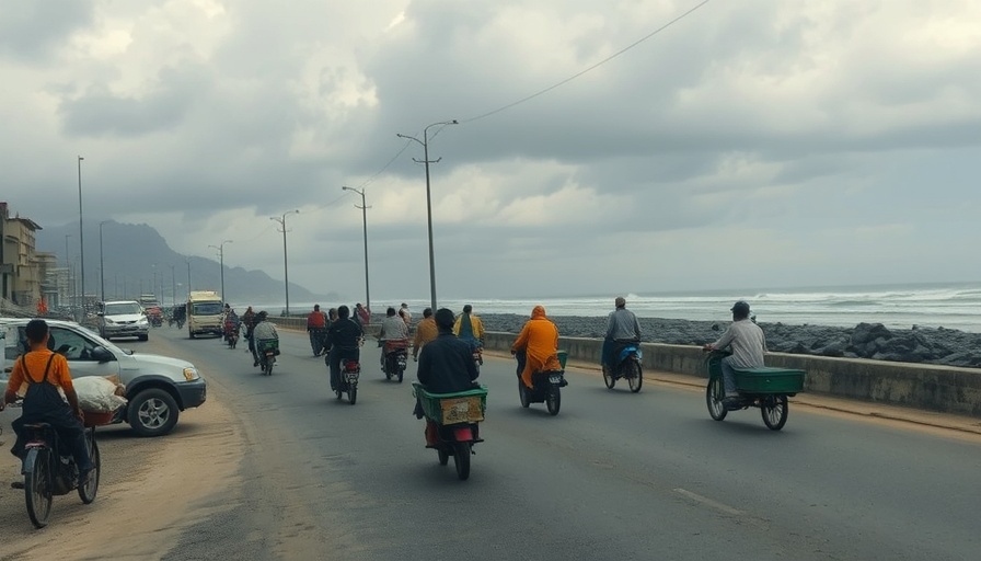 Crowded coastal road with carts, Israel fires on Lebanon as tensions rise.