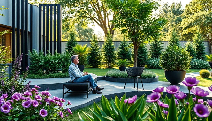 Garden design inspiration with modern outdoor seating and lush greenery.