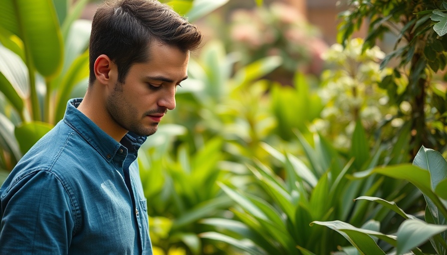 Man inspecting plants in a lush small garden, ideal for upgrading.