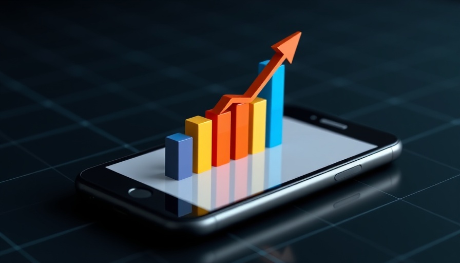 Colorful investing graph on smartphone with dark backdrop.