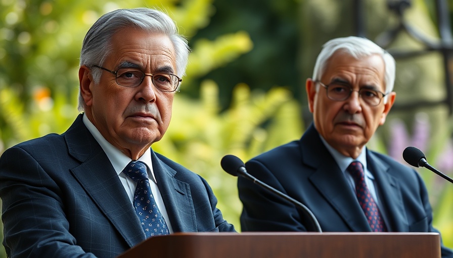 Two men at a podium amid garden backdrop during day, discussing FAA NOTAM safety messaging system outage.
