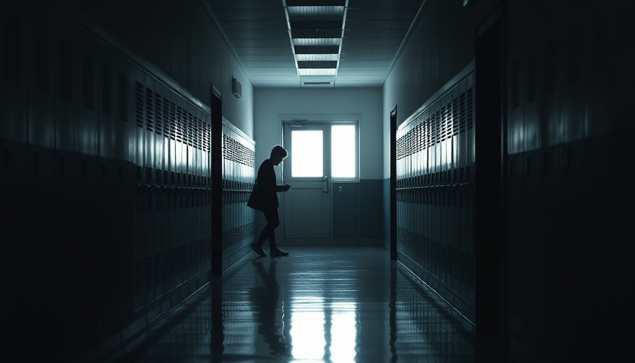 Dimly lit school hallway with silhouetted figure for Tennessee shooting red flags.