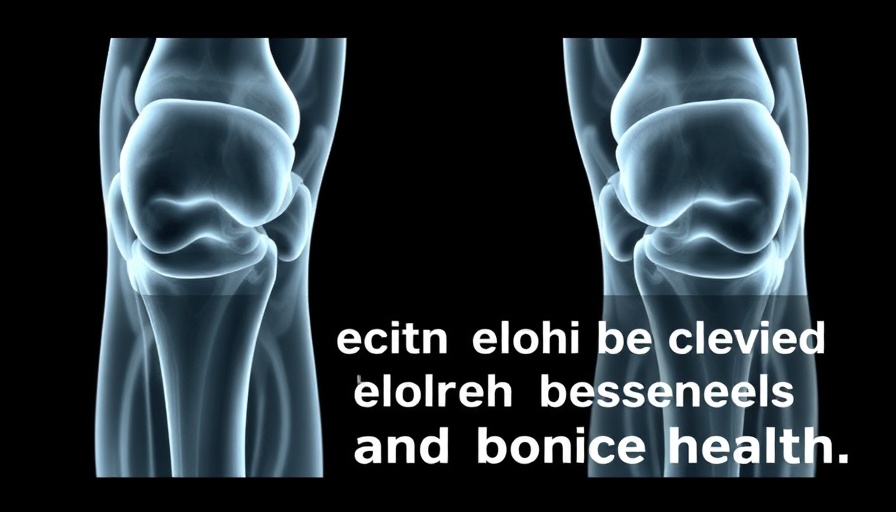 X-ray of knee joints with text on bone health supplements.