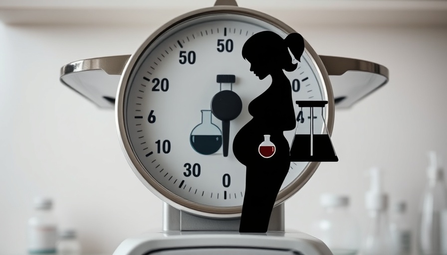 Scale and pregnant silhouette with chemical icons, prenatal exposure