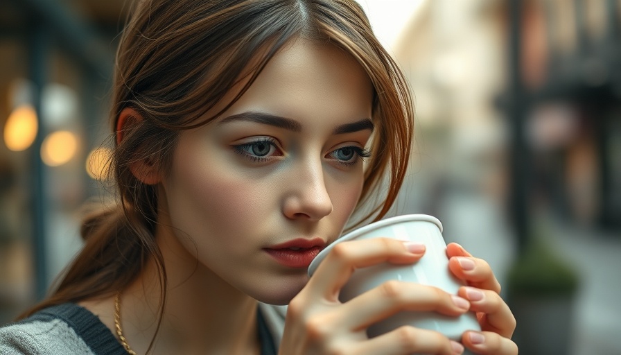 Young woman drinking coffee, reflecting on reducing age-related frailty.
