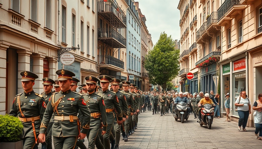 Memorial Day historical scene merging past and present in Cherbourg.