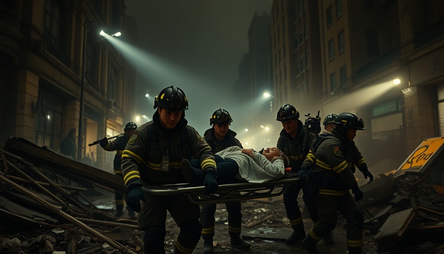 Emergency responders in Zaporizhzhia during Russian attacks, nighttime rescue scene