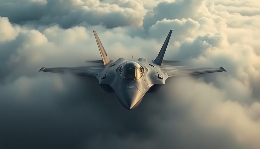 F-47 stealth fighter soaring through clouds in a dramatic scene.