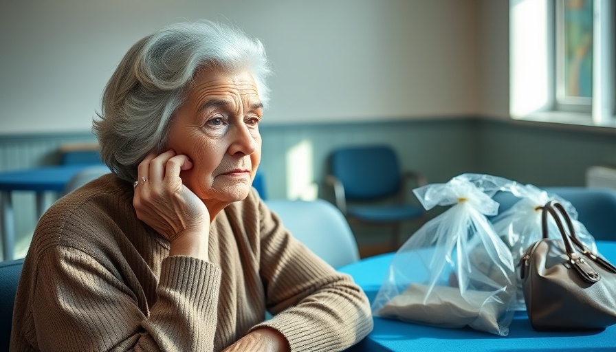 Elderly woman contemplating new Social Security requirements in a community room.