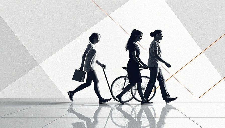 UK welfare income cuts illustration of people with disabilities walking, abstract background.