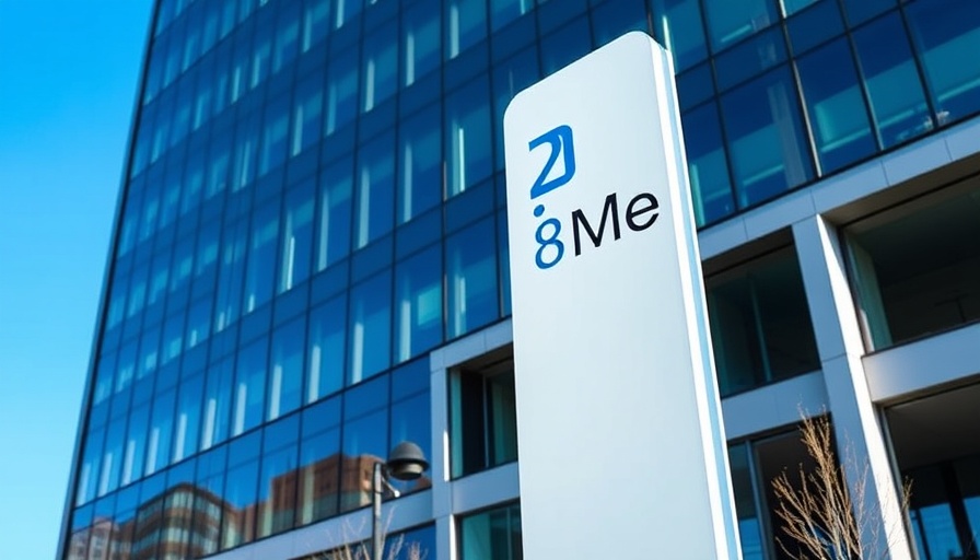 23andMe sign in front of a corporate building.