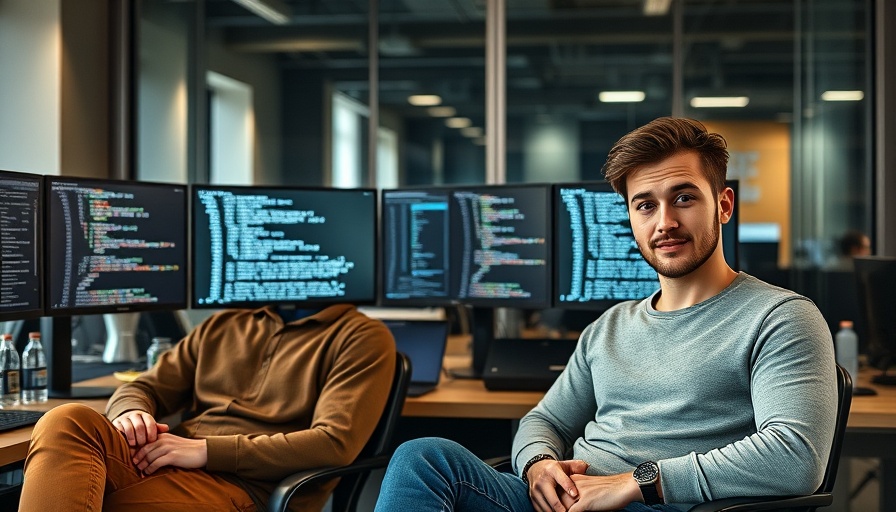 Young men in office working on AI agent navigation.