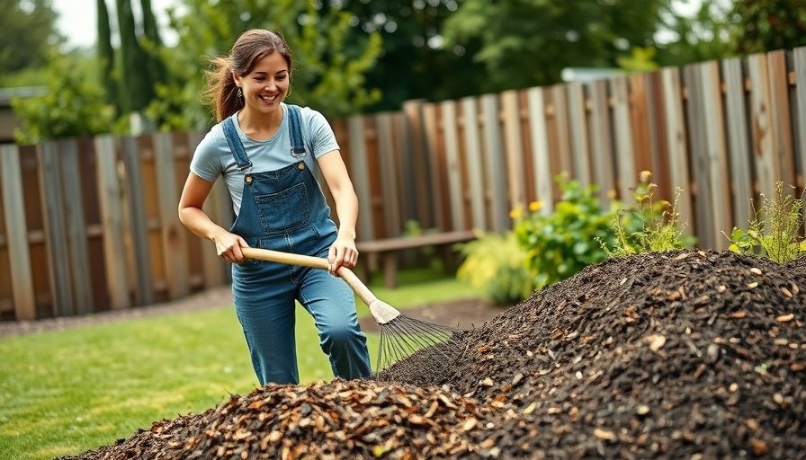 Person teaching how to mulch a backyard in a garden setting.
