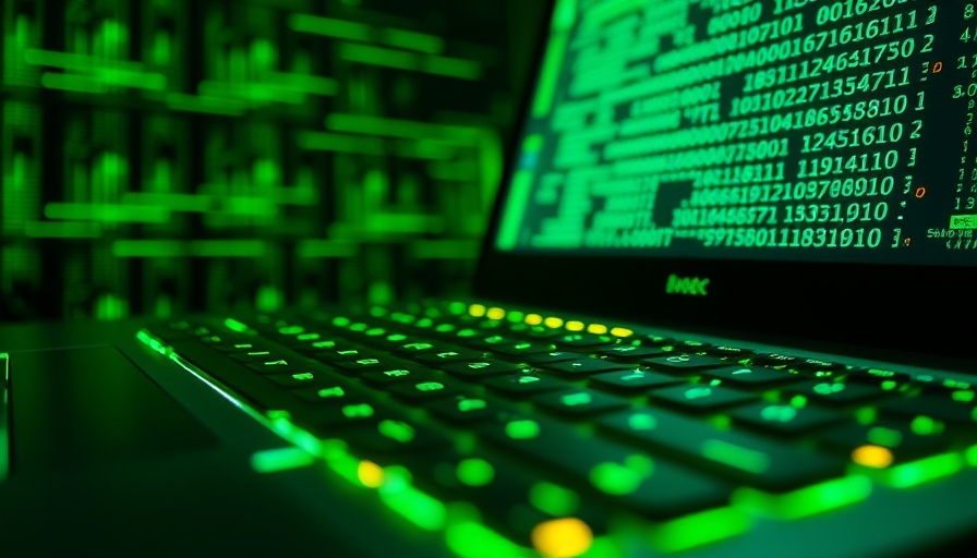Glowing binary code over keyboard symbolizing data analysis impact on investing.