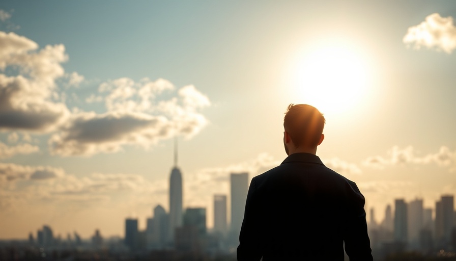 Silhouette of person contemplating city skyline and optimistic scenarios for the global economy.