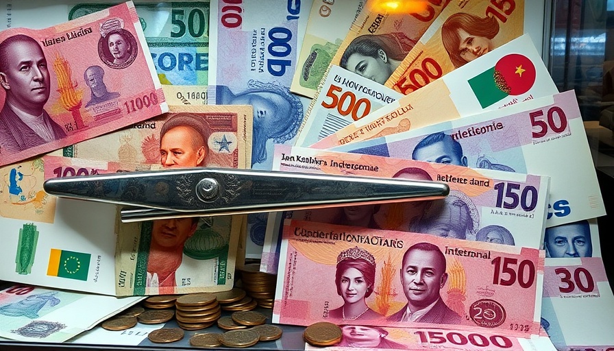 International banknotes display signifies emerging market economy in trouble.