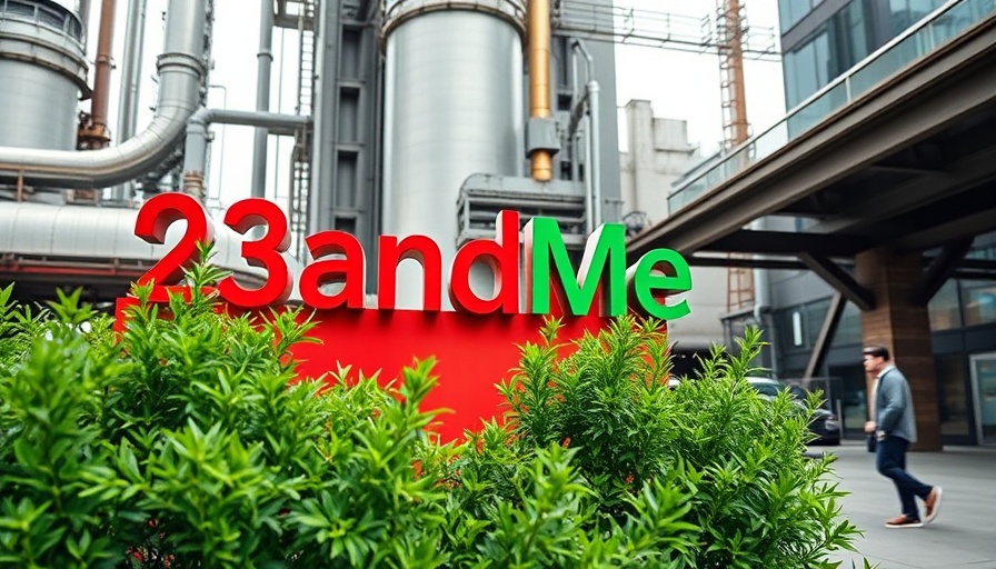 23andMe logo in a modern setting with a person walking by.