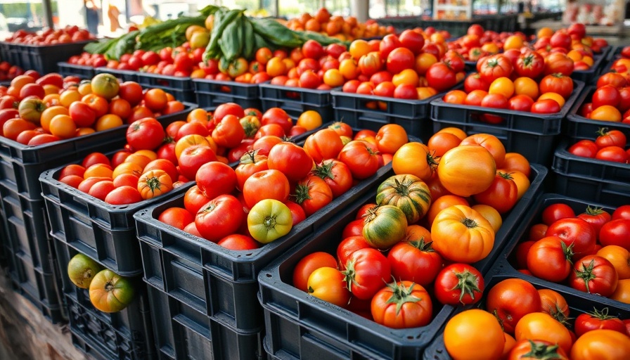 Heirloom tomatoes in crates at Bay Area event market