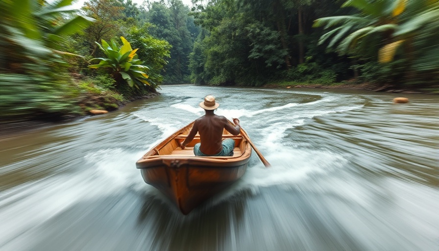 Men navigating a boat through Indonesian jungle waters, environmental crime cartels in Indonesia.