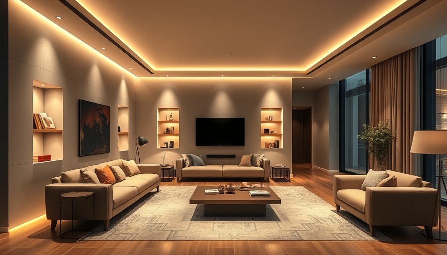 Modern living room decor with wall niches and LED lighting.