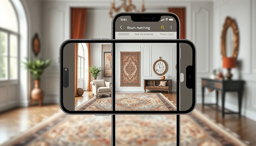 Modern app interface for business startup funding showcases room matching feature with rugs.