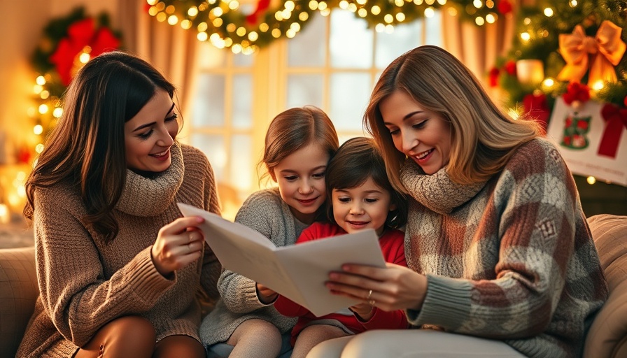 Heartwarming holiday scene depicting women and child reading a letter.