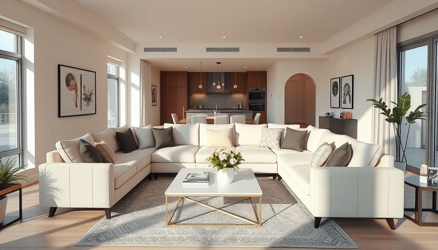 Modern styled living room, staged to sell your house faster with home cleaning tips.