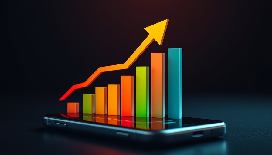 Modern financial growth illustration with bar charts and smartphone, clean energy investments.