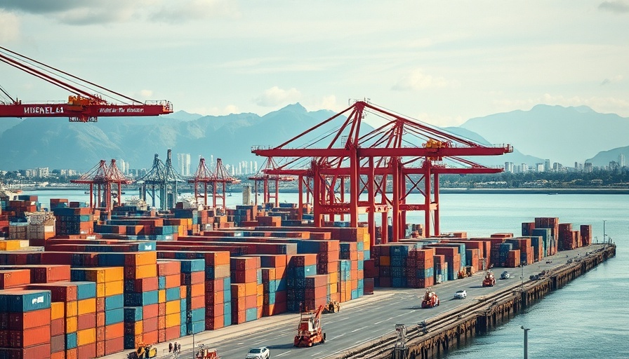 Industrial port with containers and urban backdrop, Asana stock sales.
