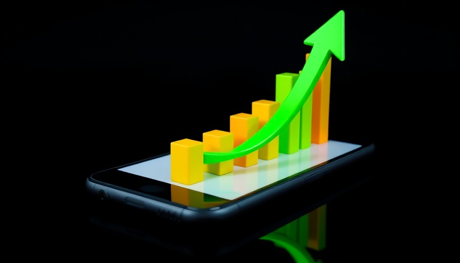 Financial chart on smartphone showing growth in 3D rendering.