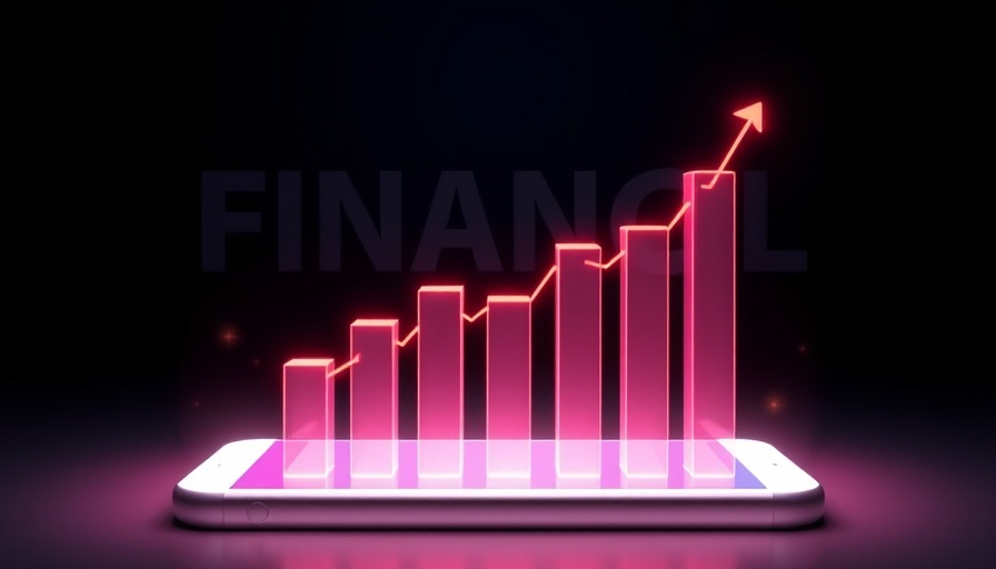 Graph depicting financial growth on smartphone, futuristic design.