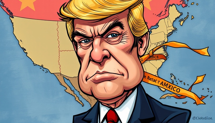 Cartoon of Trump's economic impact on Mexico with tariff tape