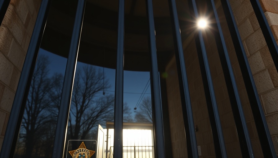 Marin County Jail entrance with sheriff emblem reflecting outdoors.