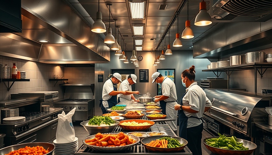 Chefs working in a busy kitchen, representing restaurant business.