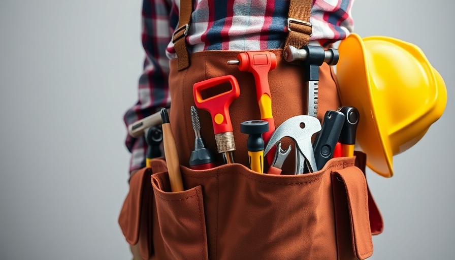 Hiring a handyman with tool belt and red hard hat.