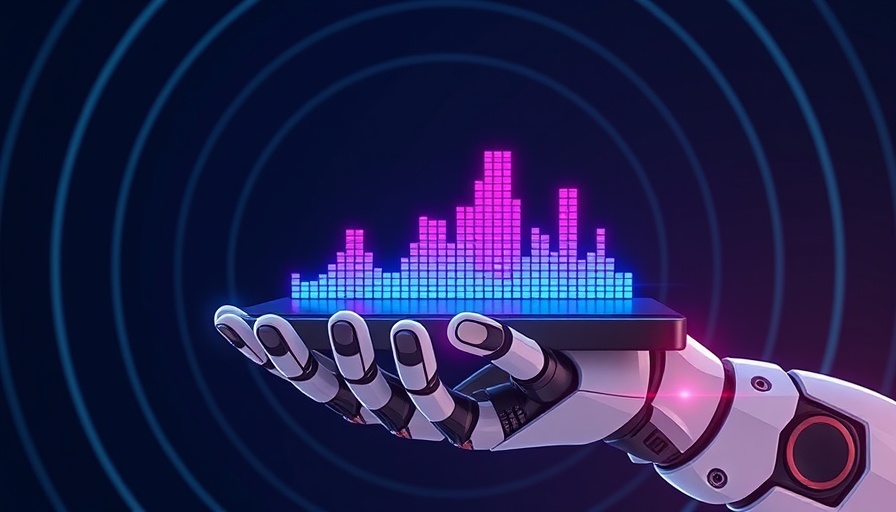 Futuristic robotic hand with digital audio interface, AI voice assistant improvements concept.