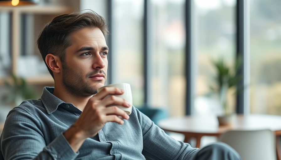 Man enjoying coffee indoors, promoting drinking coffee for longevity.