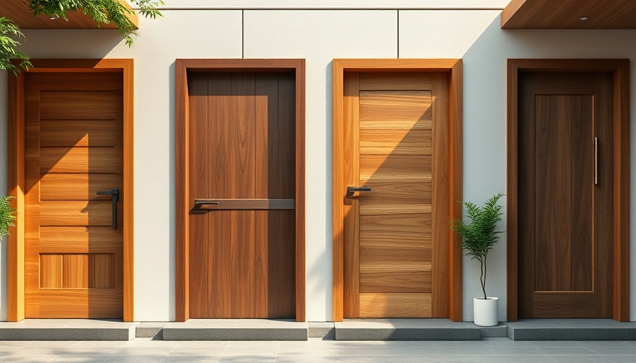 Stylish wooden door designs in a modern architectural setting.