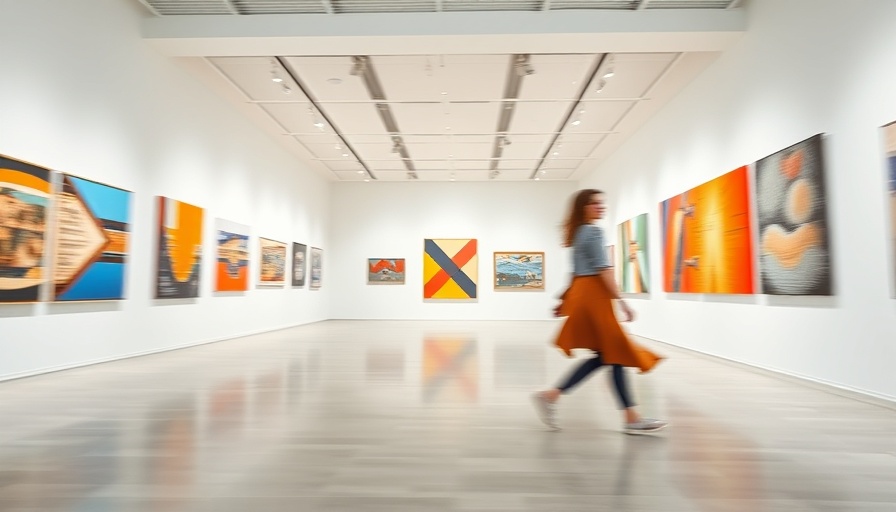 Modern art gallery in Chicago with colorful artworks.