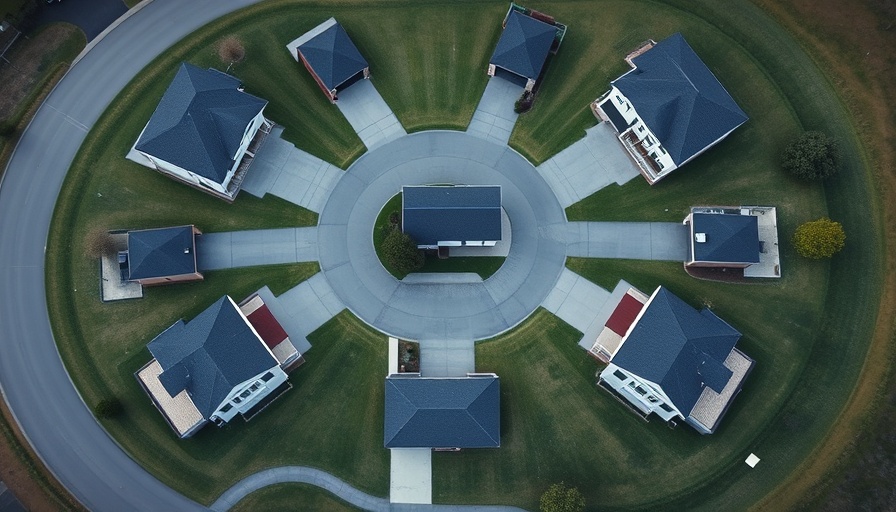 Aerial view of suburban family compound with multi-generational houses.