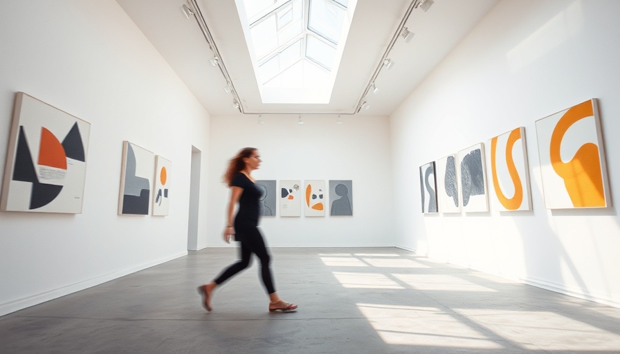 Chicago art scene captured in a minimalist gallery with modern art.