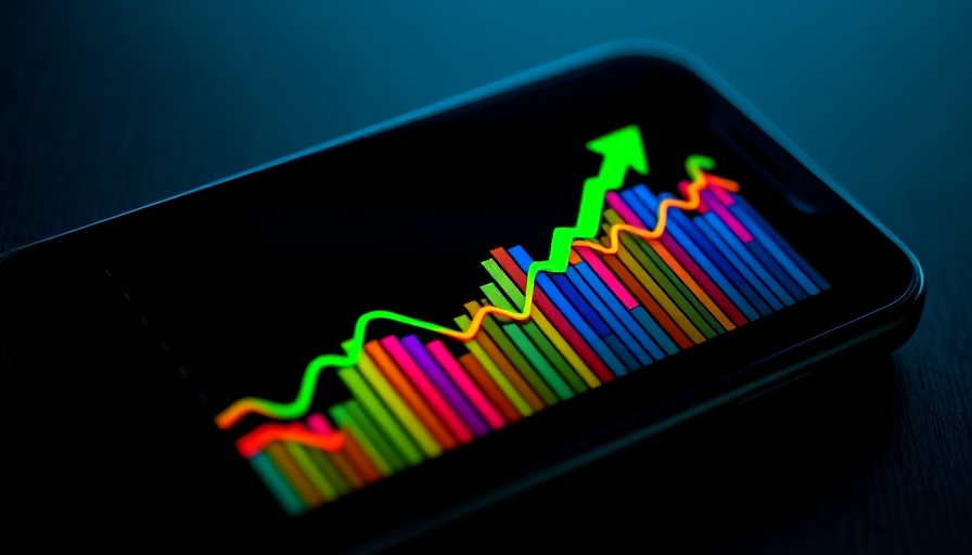 Stock market news illustration with bar chart and smartphone.