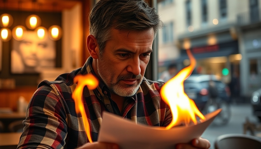 Intense moment in a cafe with a man burning paper, Spring Movies 2025.