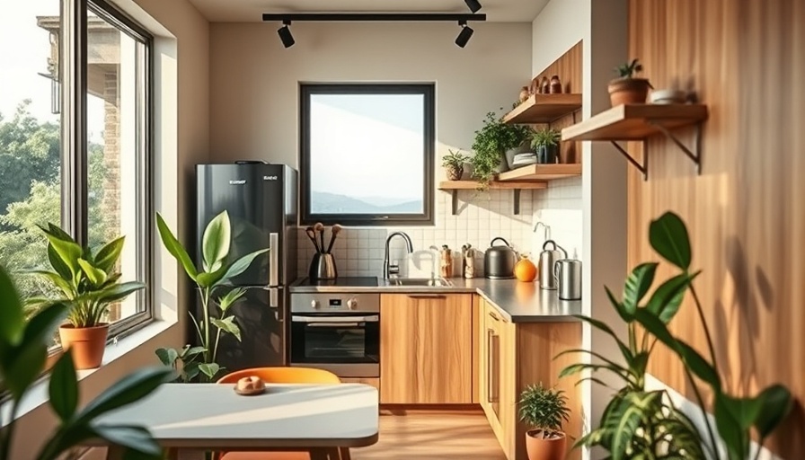 Modern kitchenette design in real estate, natural light.