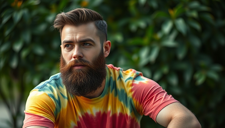 Bearded man in tie-dye shirt at event related to layoffs.