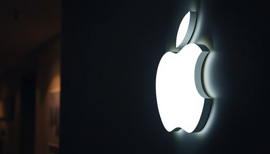 Glowing Apple logo at a WWDC 2025 themed setup.