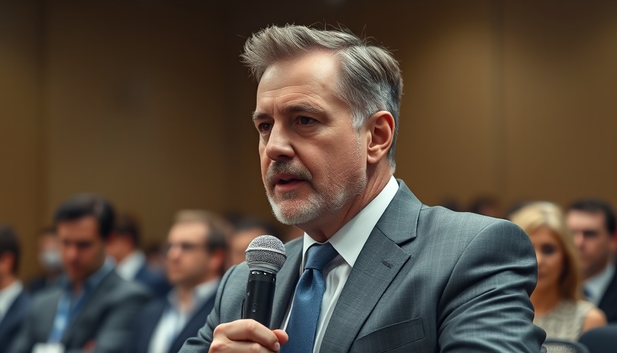 Mature man in a suit speaking at a conference about crypto assets, SEC.