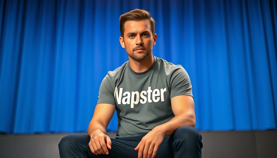 Man wearing Napster shirt discussing new era music streaming.