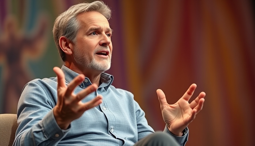 Middle-aged man speaking passionately about market angst over inflation on stage.